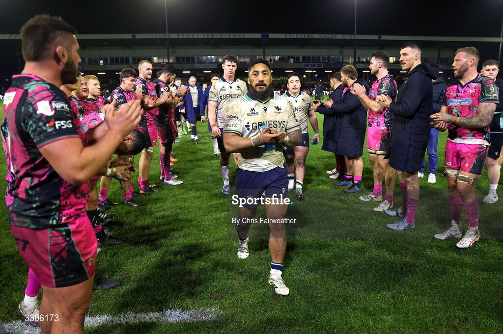 7 December 2025; Bundee Aki of Connacht after the EPCR Challenge Cup match between Ospreys and Connacht at Dunraven Brewery Field in Bridgend, Wales. Photo by Chris Fairweather/Sportsfile