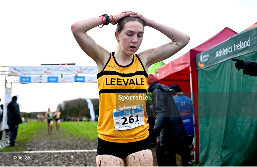 7 December 2025; Emma Fitzpatrick of Leevale AC, Cork, after competing in the Novice Women 4000m during the 123.ie National Novice and Juvenile Uneven Age Cross Country Championships at the Sport Ireland National Cross Country Track in Abbotstown, Dublin. Photo by Tyler Miller/Sportsfile