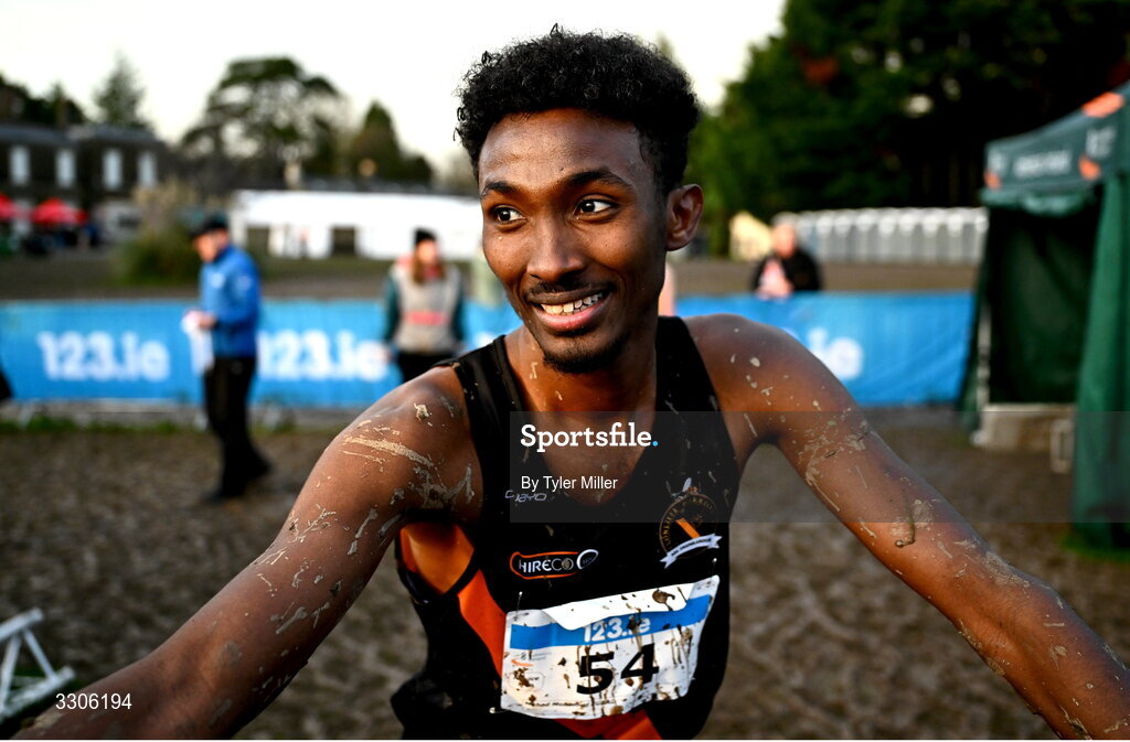 7 December 2025; Mahad Mohamed Egaal of Clonliffe Harriers AC, Dublin, after competing in the Novice Men 6000m during the 123.ie National Novice and Juvenile Uneven Age Cross Country Championships at the Sport Ireland National Cross Country Track in Abbotstown, Dublin. Photo by Tyler Miller/Sportsfile