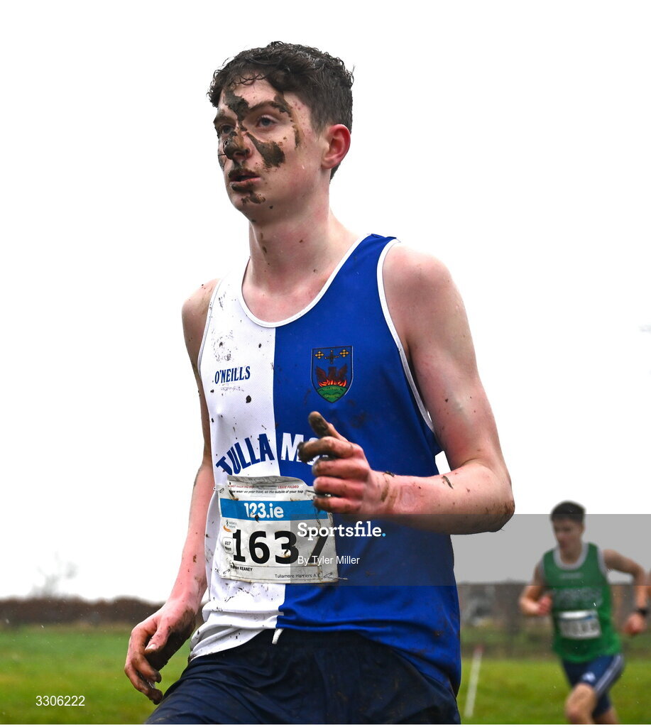 7 December 2025; Ronan Keaney of Tullamore Harriers AC, Offaly, competing in the U17 Boys 4500m during the 123.ie National Novice and Juvenile Uneven Age Cross Country Championships at the Sport Ireland National Cross Country Track in Abbotstown, Dublin. Photo by Tyler Miller/Sportsfile