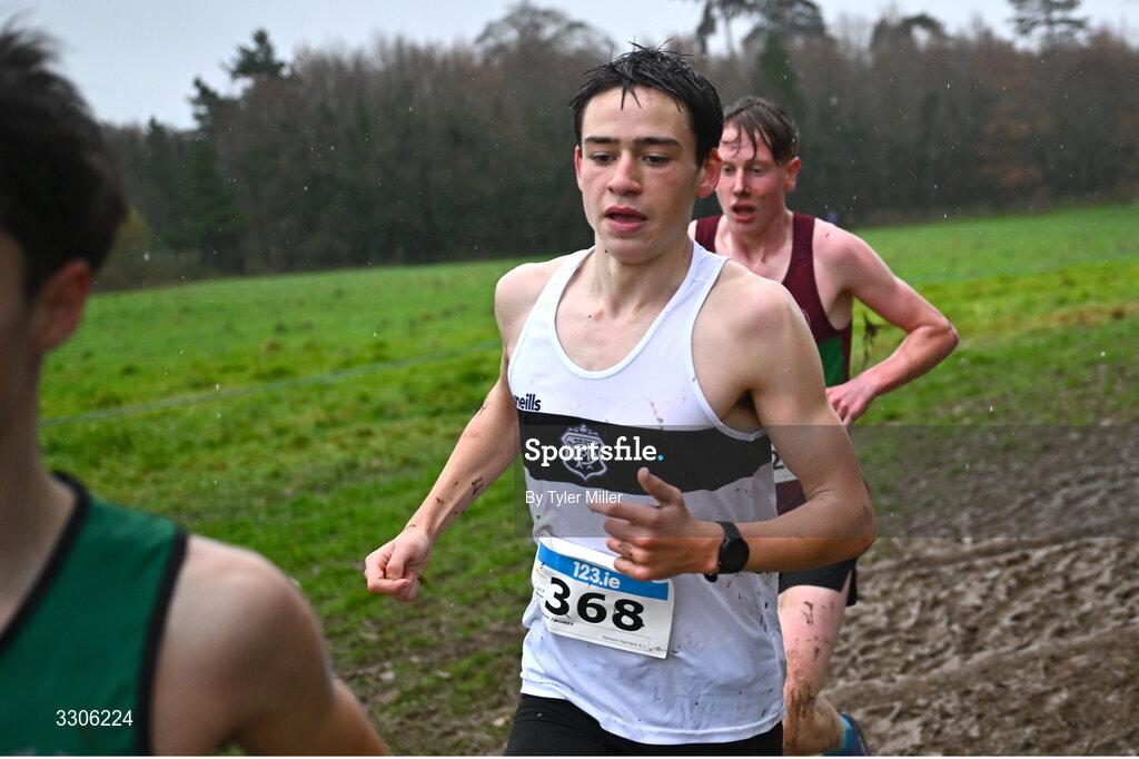7 December 2025; Callum Twomey of Donore Harriers AC, Dublin, competing in the U17 Boys 4500m during the 123.ie National Novice and Juvenile Uneven Age Cross Country Championships at the Sport Ireland National Cross Country Track in Abbotstown, Dublin. Photo by Tyler Miller/Sportsfile