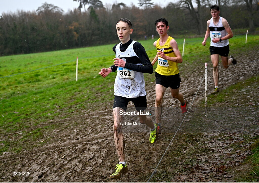 7 December 2025; Adam Noone of Donore Harriers AC, Dublin, competing in the U17 Boys 4500m during the 123.ie National Novice and Juvenile Uneven Age Cross Country Championships at the Sport Ireland National Cross Country Track in Abbotstown, Dublin. Photo by Tyler Miller/Sportsfile