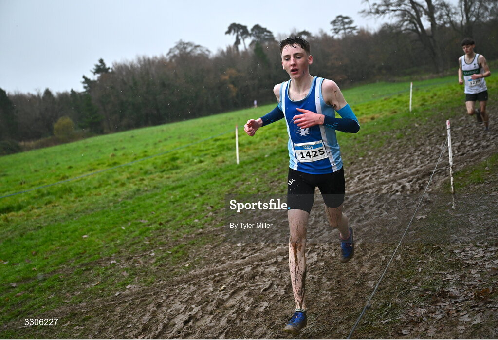 7 December 2025; Ciaran Considine of South Galway AC, Galway, competing in the U17 Boys 4500m during the 123.ie National Novice and Juvenile Uneven Age Cross Country Championships at the Sport Ireland National Cross Country Track in Abbotstown, Dublin. Photo by Tyler Miller/Sportsfile