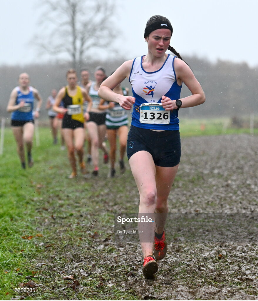 7 December 2025; Aisling Gallagher of Ratoath AC, Meath, competing in the U19 Girls 5000m during the 123.ie National Novice and Juvenile Uneven Age Cross Country Championships at the Sport Ireland National Cross Country Track in Abbotstown, Dublin. Photo by Tyler Miller/Sportsfile
