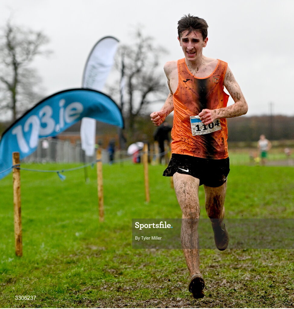 7 December 2025; Diarmuid Moloney of Nenagh Olympic AC, Tipperary, competing in the U19 Boys 5000m during the 123.ie National Novice and Juvenile Uneven Age Cross Country Championships at the Sport Ireland National Cross Country Track in Abbotstown, Dublin. Photo by Tyler Miller/Sportsfile