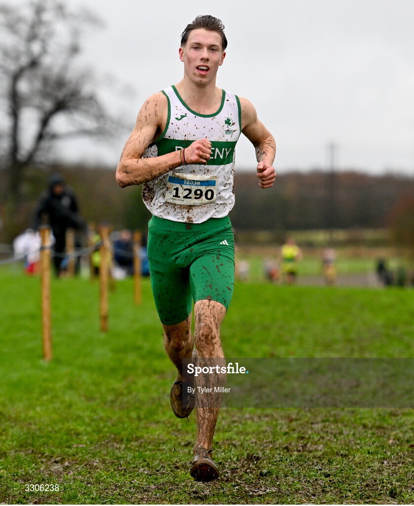 7 December 2025; Conrad Latham of Raheny Shamrock AC, Dublin, competing in the U19 Boys 5000m during the 123.ie National Novice and Juvenile Uneven Age Cross Country Championships at the Sport Ireland National Cross Country Track in Abbotstown, Dublin. Photo by Tyler Miller/Sportsfile