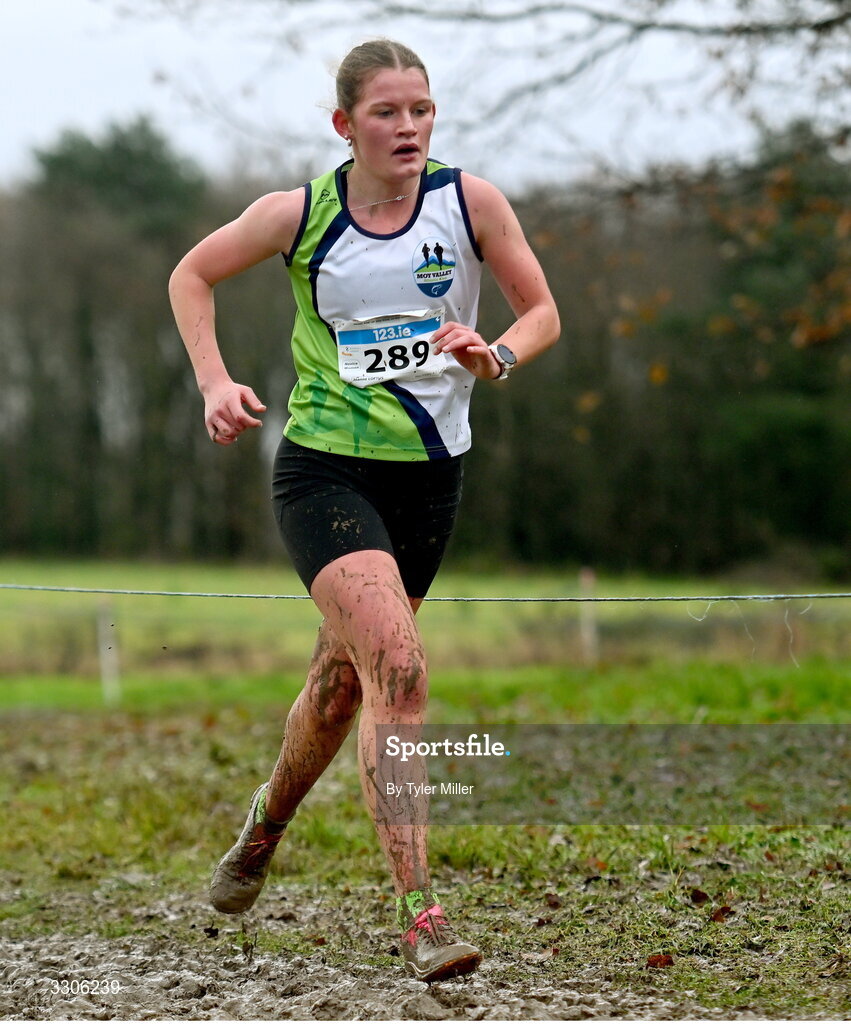 7 December 2025; Joanne Loftus of Moy Valley AC, Mayo, competes in the Novice Women 4000m during the 123.ie National Novice and Juvenile Uneven Age Cross Country Championships at the Sport Ireland National Cross Country Track in Abbotstown, Dublin. Photo by Tyler Miller/Sportsfile