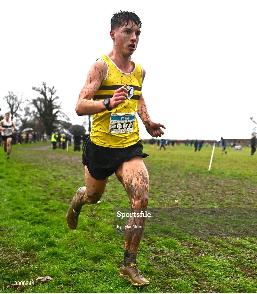 7 December 2025; Eoin Mcconnell of North Belfast Harriers, Antrim, competing in the U19 Boys 5000m during the 123.ie National Novice and Juvenile Uneven Age Cross Country Championships at the Sport Ireland National Cross Country Track in Abbotstown, Dublin. Photo by Tyler Miller/Sportsfile