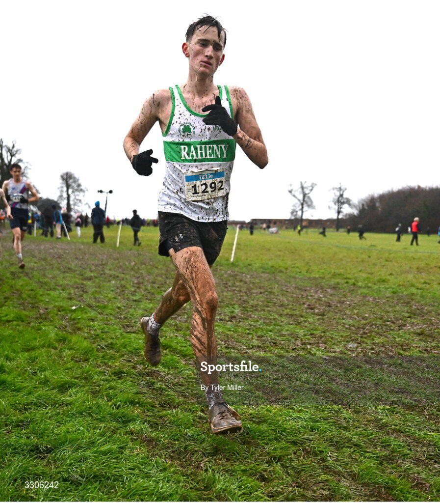 7 December 2025; Mark O'callaghan of Raheny Shamrock AC, Dublin, competing in the U19 Boys 5000m during the 123.ie National Novice and Juvenile Uneven Age Cross Country Championships at the Sport Ireland National Cross Country Track in Abbotstown, Dublin. Photo by Tyler Miller/Sportsfile