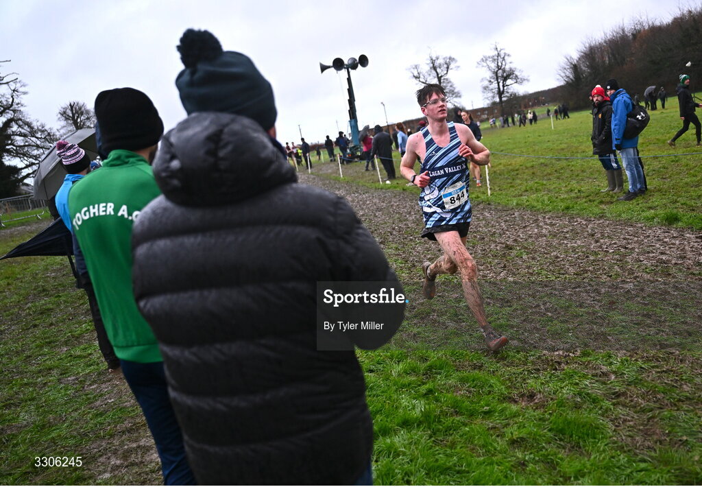 7 December 2025; Andrew Gawn of Lagan Valley AC, Antrim, competing in the U19 Boys 5000m during the 123.ie National Novice and Juvenile Uneven Age Cross Country Championships at the Sport Ireland National Cross Country Track in Abbotstown, Dublin. Photo by Tyler Miller/Sportsfile