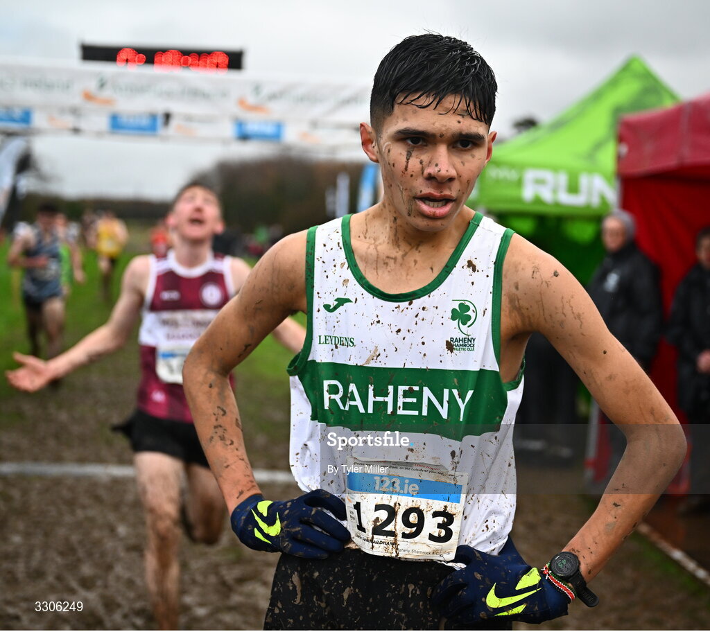 7 December 2025; Charlie Gunawardhana of Raheny Shamrock AC, Dublin, after competing in the U19 Boys 5000m during the 123.ie National Novice and Juvenile Uneven Age Cross Country Championships at the Sport Ireland National Cross Country Track in Abbotstown, Dublin. Photo by Tyler Miller/Sportsfile