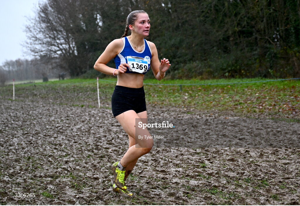 7 December 2025; Isobel Davis of Skerries AC, Dublin, competing in the U19 Girls 5000m during the 123.ie National Novice and Juvenile Uneven Age Cross Country Championships at the Sport Ireland National Cross Country Track in Abbotstown, Dublin. Photo by Tyler Miller/Sportsfile