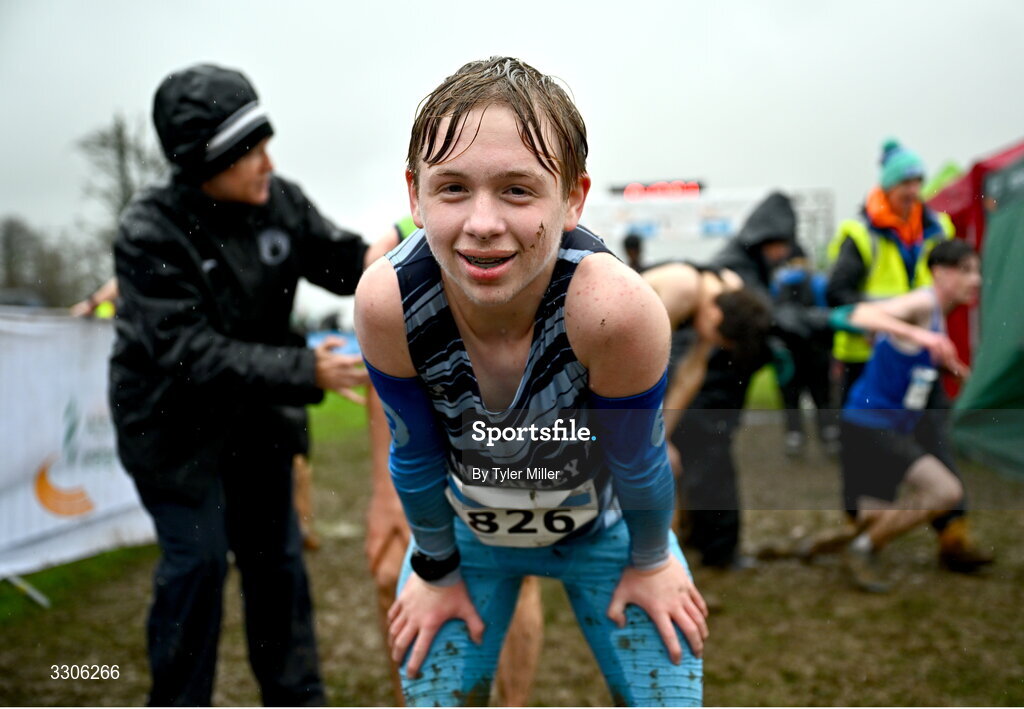 7 December 2025; Harry Moffitt of Lagan Valley AC, Antrim, after competing in the U17 Boys 4500m during the 123.ie National Novice and Juvenile Uneven Age Cross Country Championships at the Sport Ireland National Cross Country Track in Abbotstown, Dublin. Photo by Tyler Miller/Sportsfile