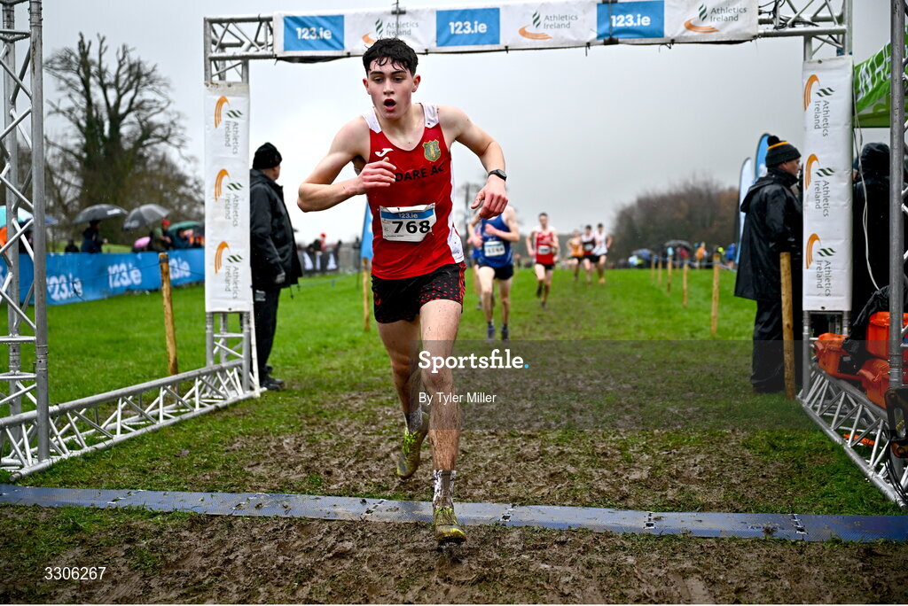 7 December 2025; Jonathan Kenny of Kildare AC, Kildare, competing in the U17 Boys 4500m during the 123.ie National Novice and Juvenile Uneven Age Cross Country Championships at the Sport Ireland National Cross Country Track in Abbotstown, Dublin. Photo by Tyler Miller/Sportsfile
