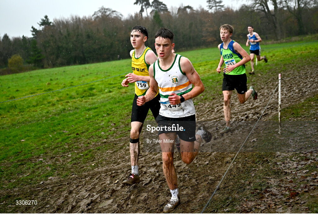 7 December 2025; Will Duffy of St Abbans AC, Laois, competing in the U17 Boys 4500m during the 123.ie National Novice and Juvenile Uneven Age Cross Country Championships at the Sport Ireland National Cross Country Track in Abbotstown, Dublin. Photo by Tyler Miller/Sportsfile