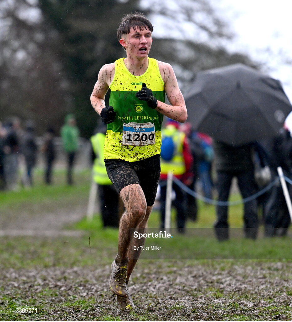 7 December 2025; Lucas Lyons of North Leitrim AC, Leitrim, competing in the U19 Boys 5000m during the 123.ie National Novice and Juvenile Uneven Age Cross Country Championships at the Sport Ireland National Cross Country Track in Abbotstown, Dublin. Photo by Tyler Miller/Sportsfile