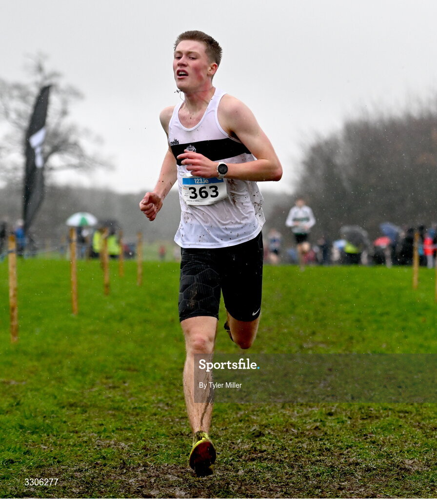 7 December 2025; Charlie O Neill of Donore Harriers AC, Dublin, competing in the U17 Boys 4500m during the 123.ie National Novice and Juvenile Uneven Age Cross Country Championships at the Sport Ireland National Cross Country Track in Abbotstown, Dublin. Photo by Tyler Miller/Sportsfile