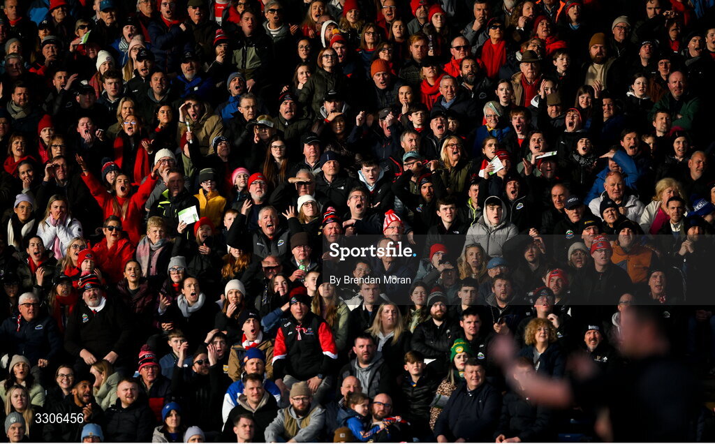 7 December 2025; Dingle supporters react to a refereeing decision during the AIB Munster GAA Football Senior Club Championship final match between Dingle and St Finbarr's at FBD Semple Stadium in Thurles, Tipperary. Photo by Brendan Moran/Sportsfile