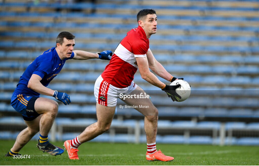 7 December 2025; Paul Geaney of Dingle in action against Alan O'Connor of St Finbarr's during the AIB Munster GAA Football Senior Club Championship final match between Dingle and St Finbarr's at FBD Semple Stadium in Thurles, Tipperary. Photo by Brendan Moran/Sportsfile
