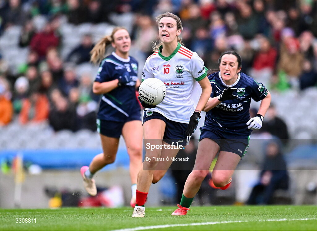 13 December 2025; Gia McCabe of Knockbride during the AIB All-Ireland Ladies Football Club Intermediate Club Championship final match between Knockbride of Cavan and Caltra Cuans of Galway at Croke Park in Dublin. Photo by Piaras Ó Mídheach/Sportsfile