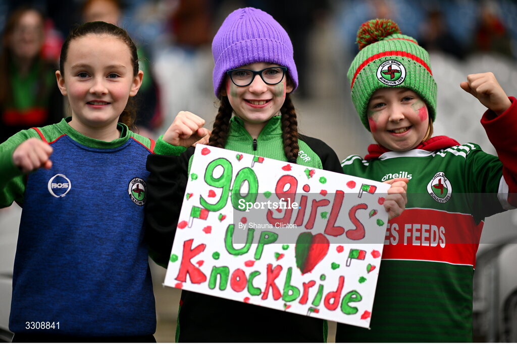 13 December 2025; Knockbride supporters before the AIB All-Ireland Ladies Football Club Intermediate Club Championship final match between Knockbride of Cavan and Caltra Cuans of Galway at Croke Park in Dublin. Photo by Shauna Clinton/Sportsfile