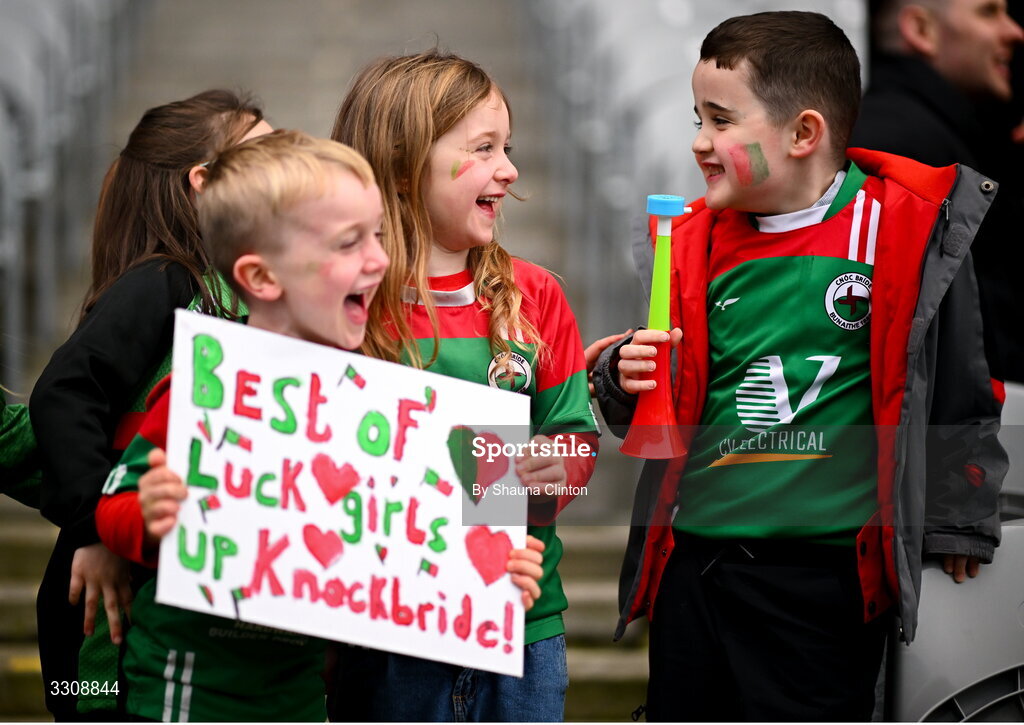 13 December 2025; Knockbride supporters before the AIB All-Ireland Ladies Football Club Intermediate Club Championship final match between Knockbride of Cavan and Caltra Cuans of Galway at Croke Park in Dublin. Photo by Shauna Clinton/Sportsfile