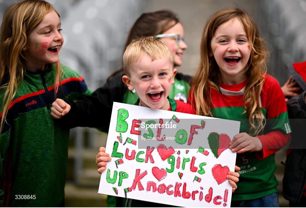 13 December 2025; Knockbride supporters before the AIB All-Ireland Ladies Football Club Intermediate Club Championship final match between Knockbride of Cavan and Caltra Cuans of Galway at Croke Park in Dublin. Photo by Shauna Clinton/Sportsfile
