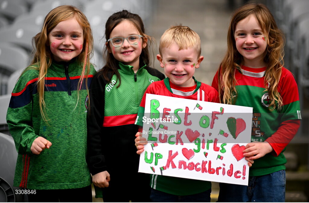 13 December 2025; Knockbride supporters before the AIB All-Ireland Ladies Football Club Intermediate Club Championship final match between Knockbride of Cavan and Caltra Cuans of Galway at Croke Park in Dublin. Photo by Shauna Clinton/Sportsfile