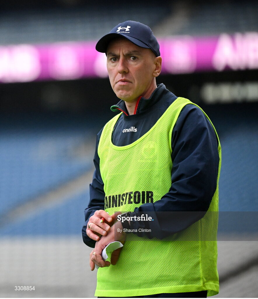 13 December 2025; Knockbride manager Ciarán Galligan during the AIB All-Ireland Ladies Football Club Intermediate Club Championship final match between Knockbride of Cavan and Caltra Cuans of Galway at Croke Park in Dublin. Photo by Shauna Clinton/Sportsfile