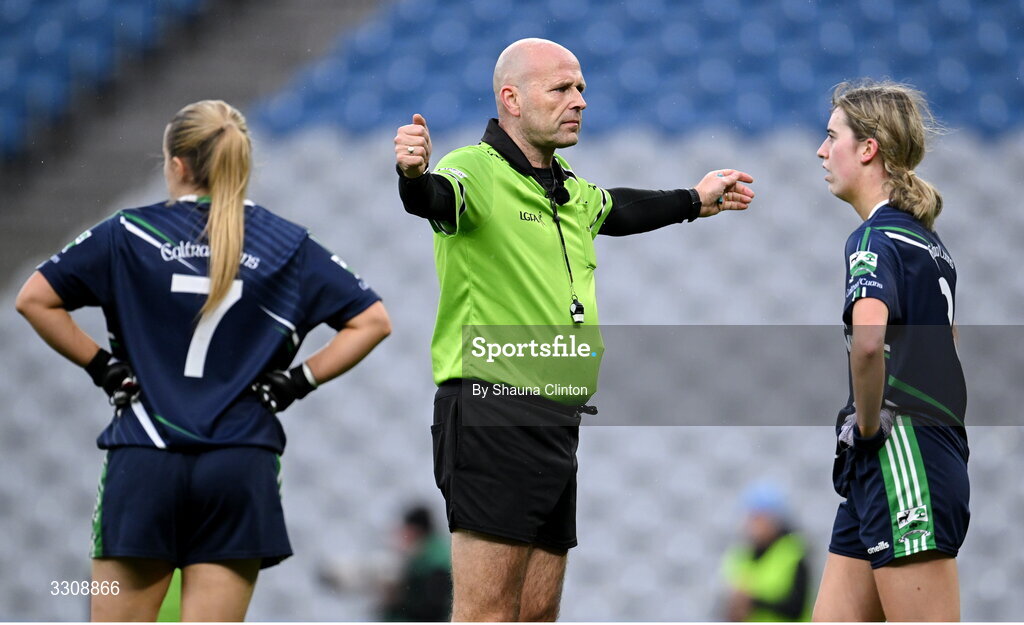 13 December 2025; Referee Kevin Phelan during the AIB All-Ireland Ladies Football Club Intermediate Club Championship final match between Knockbride of Cavan and Caltra Cuans of Galway at Croke Park in Dublin. Photo by Shauna Clinton/Sportsfile