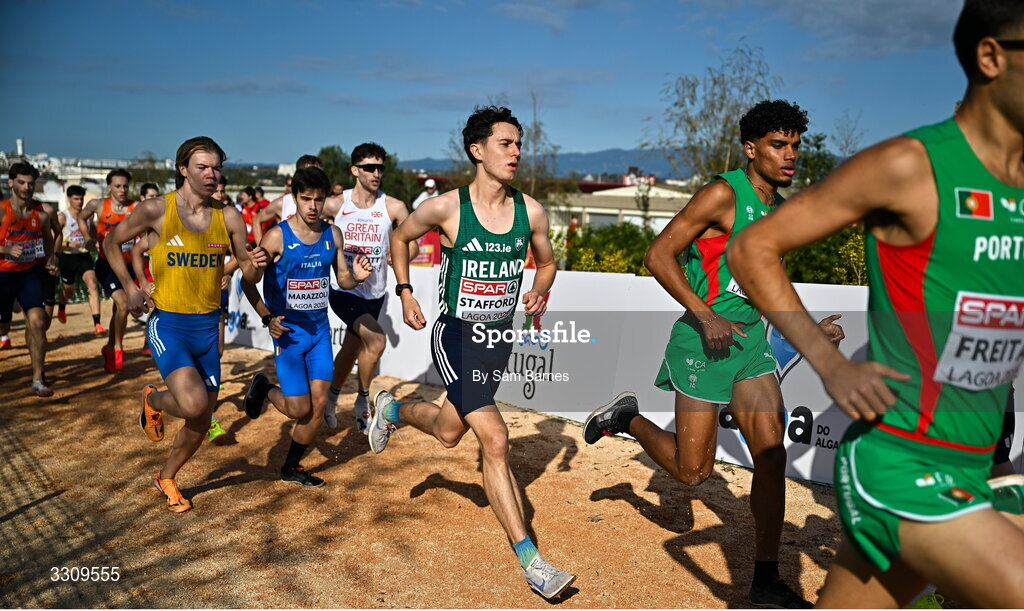 14 December 2025; Jonas Stafford of Ireland during the U23 men's race at the 2025 SPAR European Cross Country Championships in Lagoa, Portugal. Photo by Sam Barnes/Sportsfile
