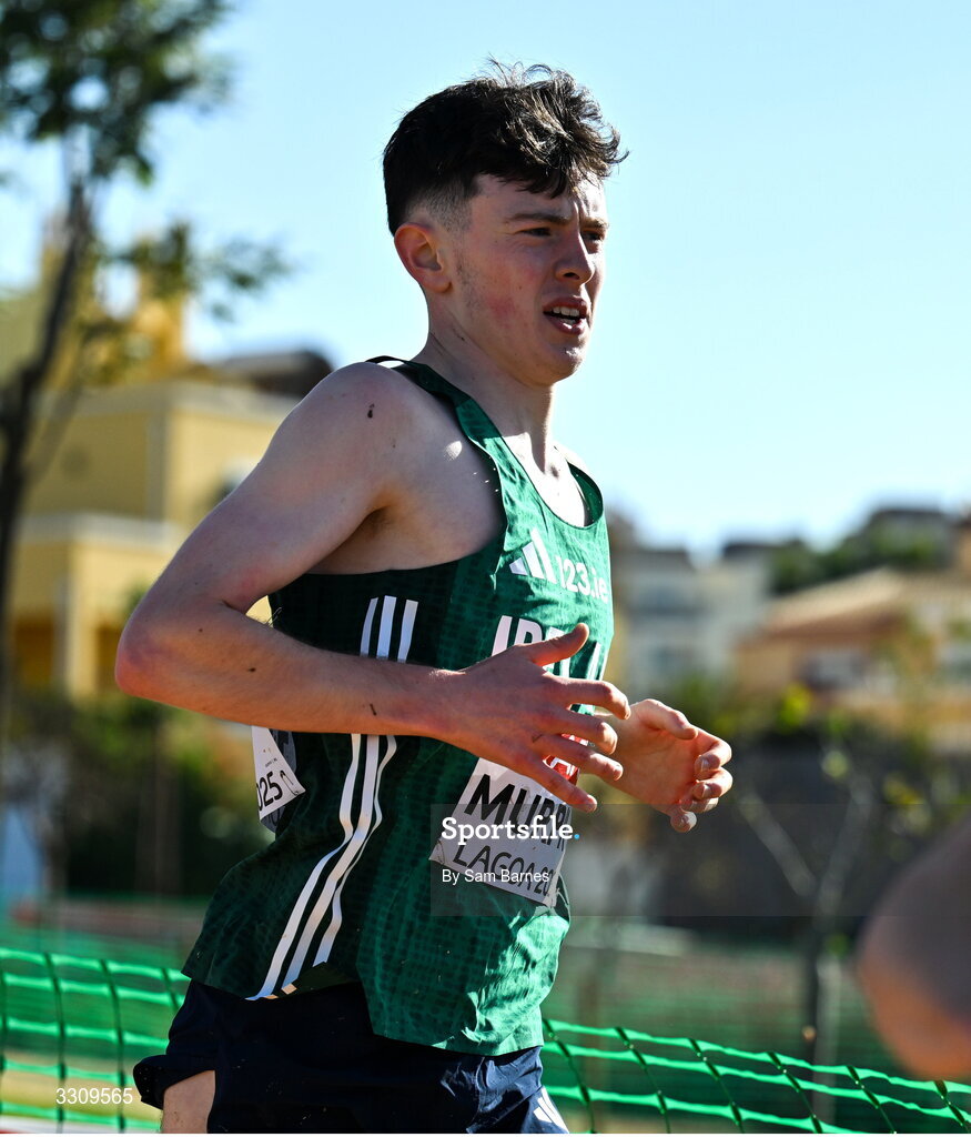 14 December 2025; Niall Murphy of Ireland during the U23 men's race at the 2025 SPAR European Cross Country Championships in Lagoa, Portugal. Photo by Sam Barnes/Sportsfile