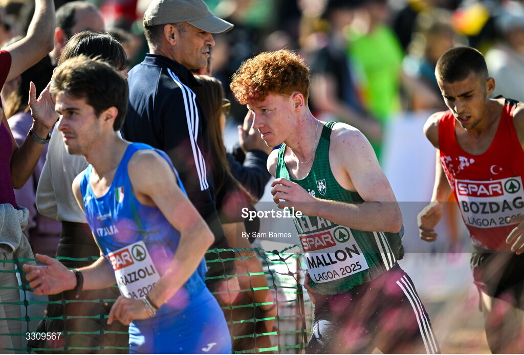 14 December 2025; Lughaidh Mallon of Ireland during the U23 men's race at the 2025 SPAR European Cross Country Championships in Lagoa, Portugal. Photo by Sam Barnes/Sportsfile