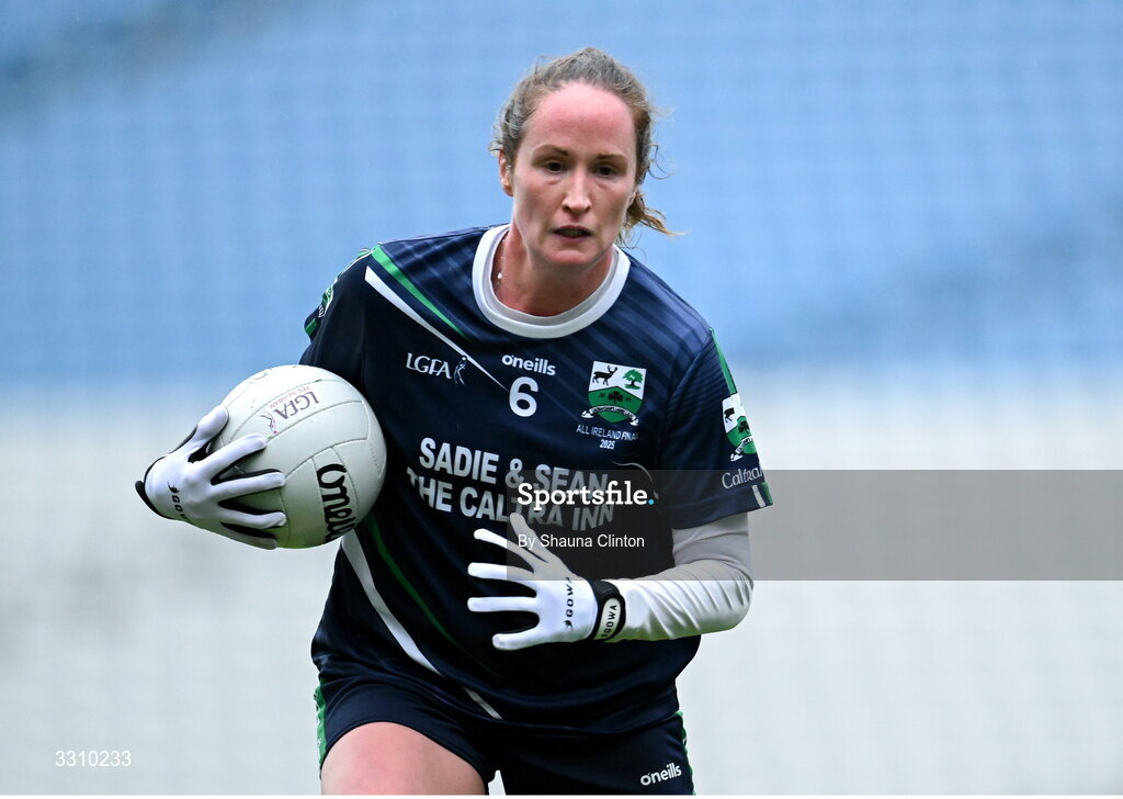 13 December 2025; Sarah Noone of Caltra Cuans during the AIB All-Ireland Ladies Football Club Intermediate Club Championship final match between Knockbride of Cavan and Caltra Cuans of Galway at Croke Park in Dublin. Photo by Shauna Clinton/Sportsfile