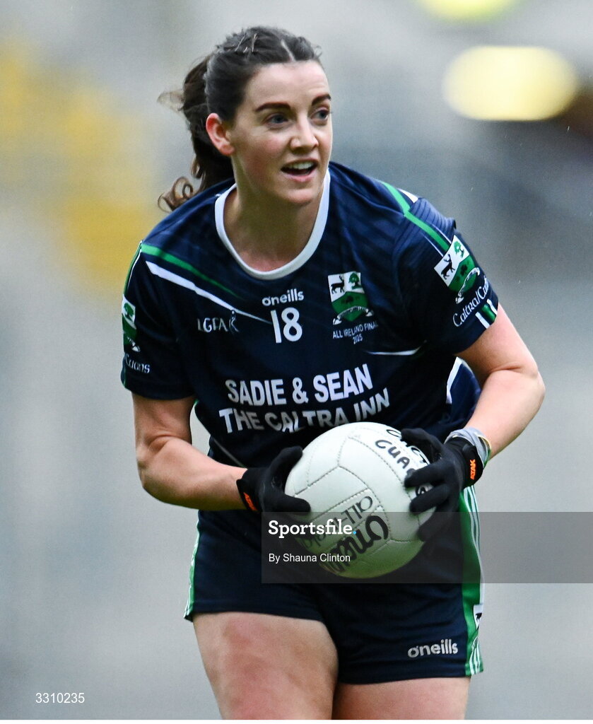 13 December 2025; Meghan Kelly of Caltra Cuans during the AIB All-Ireland Ladies Football Club Intermediate Club Championship final match between Knockbride of Cavan and Caltra Cuans of Galway at Croke Park in Dublin. Photo by Shauna Clinton/Sportsfile