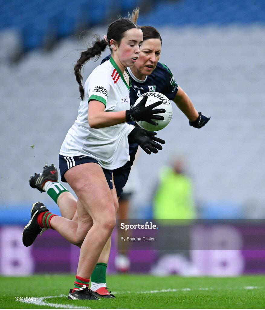 13 December 2025; Ellie Reilly of Knockbride during the AIB All-Ireland Ladies Football Club Intermediate Club Championship final match between Knockbride of Cavan and Caltra Cuans of Galway at Croke Park in Dublin. Photo by Shauna Clinton/Sportsfile