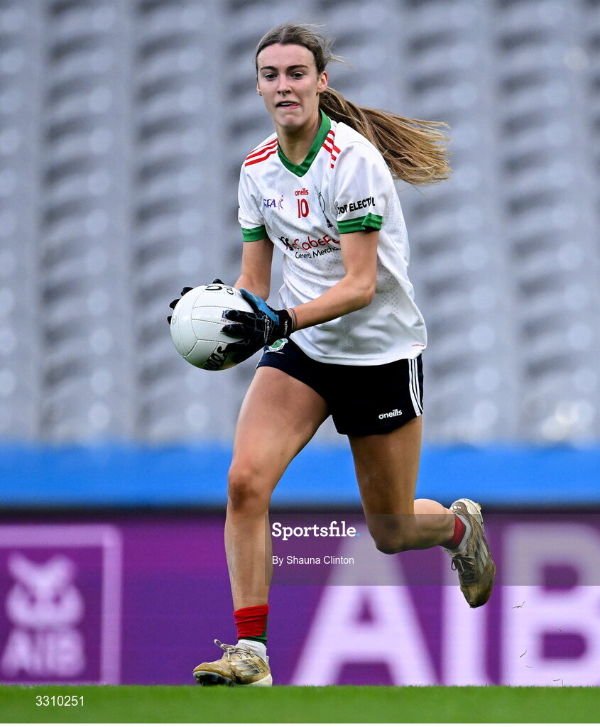 13 December 2025; Gia McCabe of Knockbride during the AIB All-Ireland Ladies Football Club Intermediate Club Championship final match between Knockbride of Cavan and Caltra Cuans of Galway at Croke Park in Dublin. Photo by Shauna Clinton/Sportsfile
