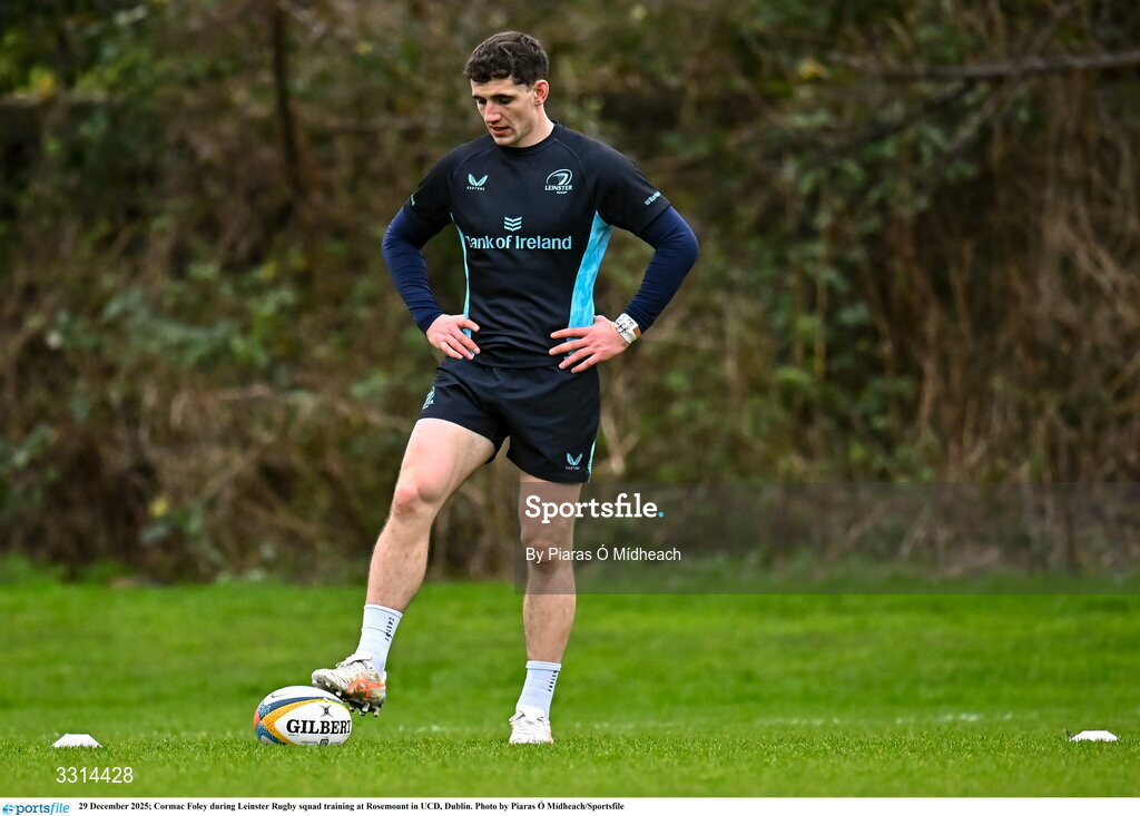 29 December 2025; Cormac Foley during Leinster Rugby squad training at Rosemount in UCD, Dublin. Photo by Piaras Ó Mídheach/Sportsfile
