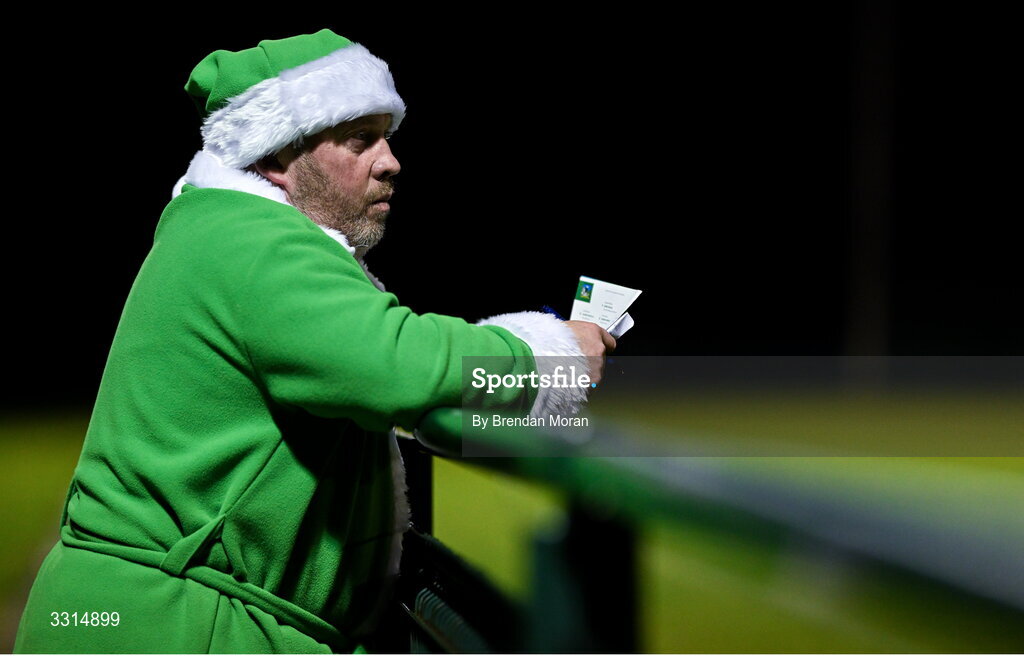 2 January 2026; Limerick supporter Pat Carroll, from Croom in Limerick, wearing a green Santa Claus outfit to keep warm, during the McGrath Cup match between Limerick and Tipperary at Mick Neville Park in Rathkeale, Limerick. Photo by Brendan Moran/Sportsfile