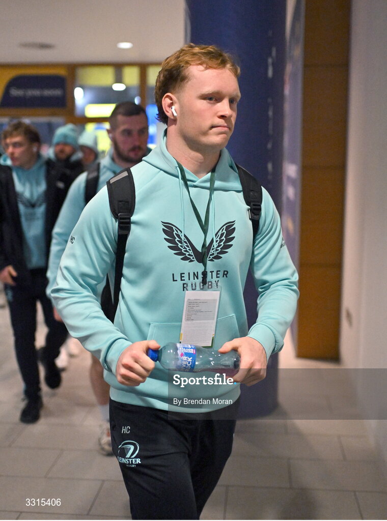 3 January 2026; Hugh Cooney of Leinster arrives for the United Rugby Championship match between Leinster and Connacht at Aviva Stadium in Dublin. Photo by Brendan Moran/Sportsfile