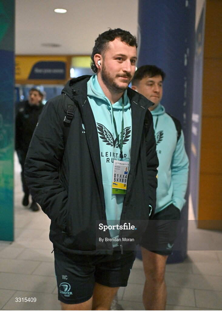 3 January 2026; Will Connors of Leinster arrives for the United Rugby Championship match between Leinster and Connacht at Aviva Stadium in Dublin. Photo by Brendan Moran/Sportsfile