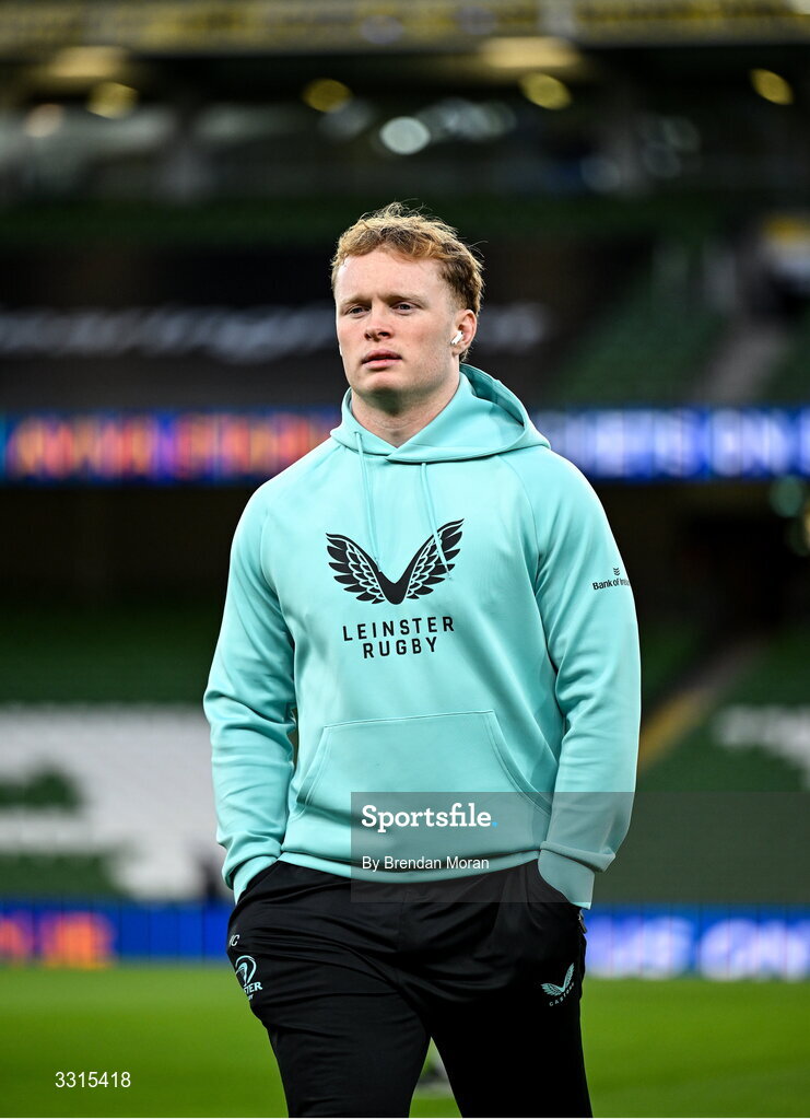 3 January 2026; Hugh Cooney of Leinster walks the pitch before the United Rugby Championship match between Leinster and Connacht at Aviva Stadium in Dublin. Photo by Brendan Moran/Sportsfile