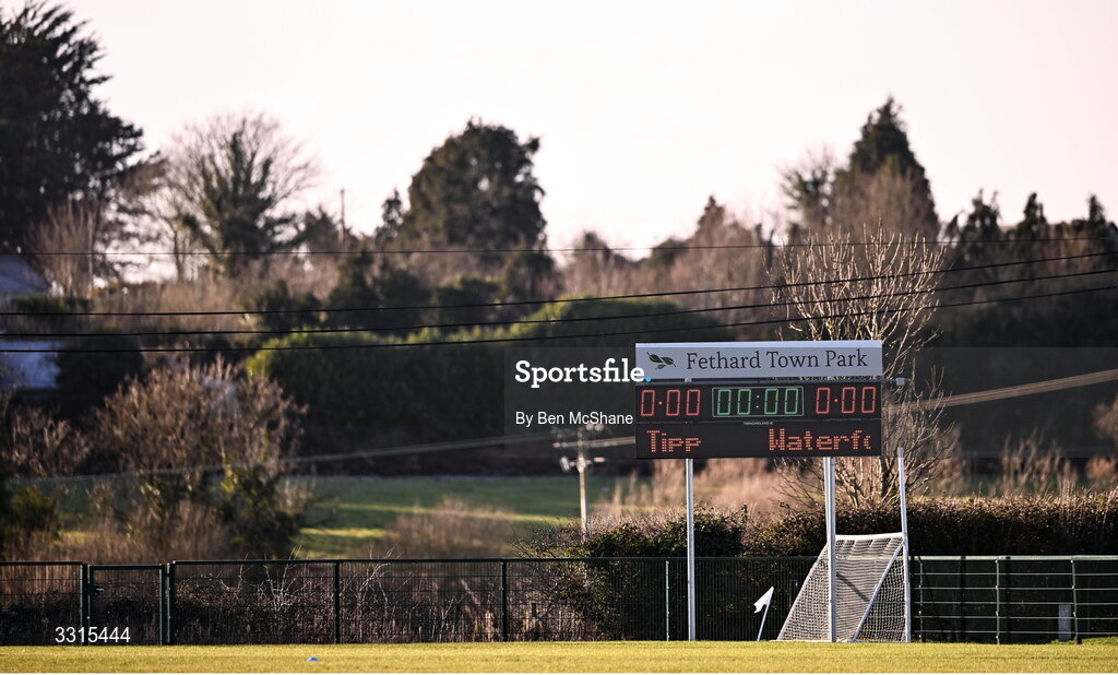3 January 2026; A view of the scoreboard before the Co-Op Superstores Munster Senior Hurling League match between Tipperary and Waterford at Fethard Town Park in Fethard, Tipperary. Photo by Ben McShane/Sportsfile