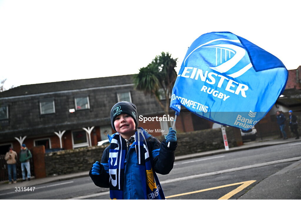 3 January 2026; Leinster supporter Donny Kavanagh, from Enniscorthy, Wexford, before the United Rugby Championship match between Leinster and Connacht at the Aviva Stadium in Dublin. Photo by Tyler Miller/Sportsfile