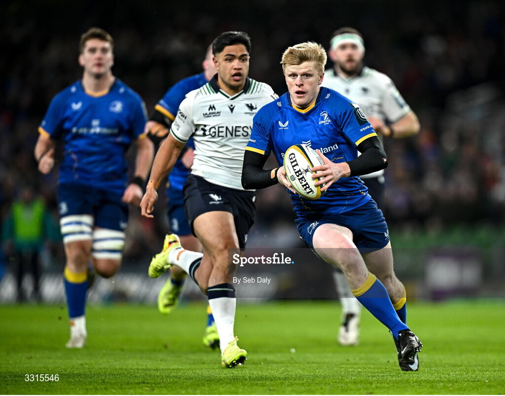 3 January 2026; Tommy O'Brien of Leinster during the United Rugby Championship match between Leinster and Connacht at the Aviva Stadium in Dublin. Photo by Seb Daly/Sportsfile