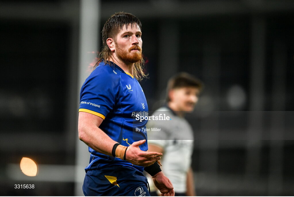 3 January 2026; Joe McCarthy of Leinster reacts after being shown a yellow card during the United Rugby Championship match between Leinster and Connacht at the Aviva Stadium in Dublin. Photo by Tyler Miller/Sportsfile