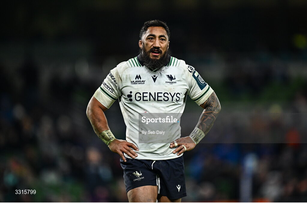 3 January 2026; Bundee Aki of Connacht during the United Rugby Championship match between Leinster and Connacht at the Aviva Stadium in Dublin. Photo by Seb Daly/Sportsfile