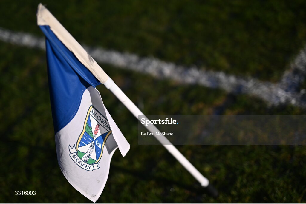 4 January 2026; A detailed view of a Cavan GAA branded sideline flag before the AIB GAA Football All-Ireland Senior Club Championship semi-final match between between St Brigid's of Roscommon and Scotstown of Monaghan at Kingspan Breffni in Cavan. Photo by Ben McShane/Sportsfile
