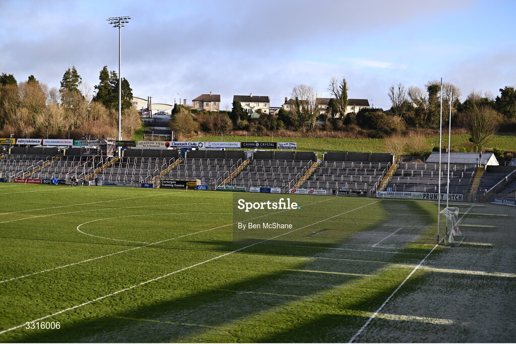 4 January 2026; A view of the frost on the pitch before the AIB GAA Football All-Ireland Senior Club Championship semi-final match between between St Brigid's of Roscommon and Scotstown of Monaghan at Kingspan Breffni in Cavan. Photo by Ben McShane/Sportsfile