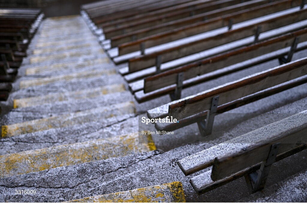 4 January 2026; A view of the frost on seating and steps before the AIB GAA Football All-Ireland Senior Club Championship semi-final match between between St Brigid's of Roscommon and Scotstown of Monaghan at Kingspan Breffni in Cavan. Photo by Ben McShane/Sportsfile
